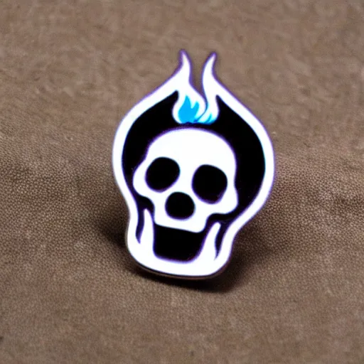 Prompt: vintage minimalistic clean skull fire flame enamel pin