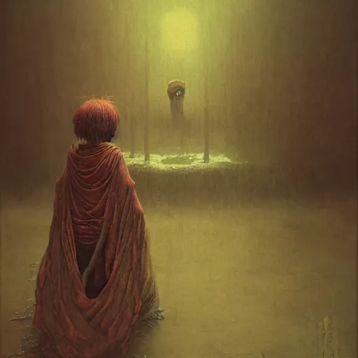 Image similar to ( ( ( ( ( by beksinski ) ) ) ) ), by zawadzki, by waterhouse, picture portrait of a modern yokai, oni, haunting, photorealism, octane render, highly detailed, 8 k,