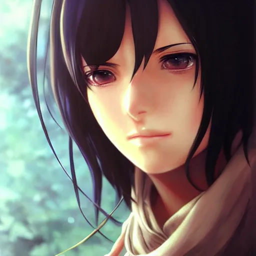 Image similar to mikasa ackerman, bokeh, beautiful face!!!!, 2 7 years old, cg animation, lifelike, animated, realistic, character select portrait, by artgerm, greg rutkowski, alphonse mucha, 3 d