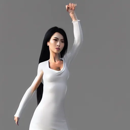 Image similar to muscular oiled woman wearing white ao dai, ultra realistic, concept art, intricate details, highly detailed, photorealistic, octane render, 8 k, unreal engine.