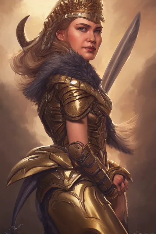 Image similar to amazon valkyrie athena, d & d, fantasy, portrait, highly detailed, headshot, digital painting, trending on artstation, concept art, sharp focus, illustration, art by artgerm and greg rutkowski and magali villeneuve