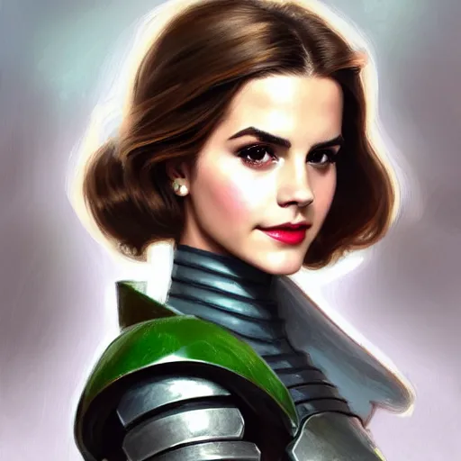 Image similar to A combination of Victoria Justice's and Grace Kelly's and Emma Watson's appearances wearing Master Chief's armor, full body portrait, western, D&D, fantasy, intricate, elegant, highly detailed, digital painting, artstation, concept art, matte, sharp focus, illustration, art by Artgerm and Greg Rutkowski and Alphonse Mucha