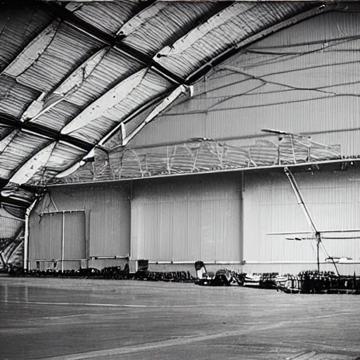 Image similar to an alien craft inside a hanger, old photo, vintage photo, grainy, realistic, real photo,