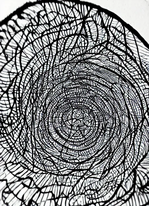 Image similar to a micron pen drawing of a wormhole, intricate