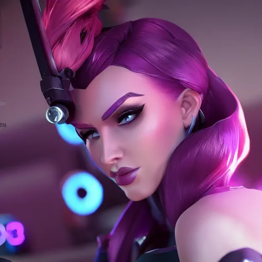 Image similar to still of pretty Caitlyn (League of Legends) in KDA More music video. 3d render, octane render, game art, realistic, highly detailed, trending on artstation, 4k, trending on artstation, pixar, cgsociety, unreal engine 5, redshift render, trending on artstation, blender, behance, cg