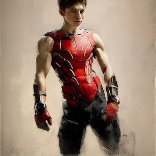 Image similar to muscular tom holland by ruan jia, portrait