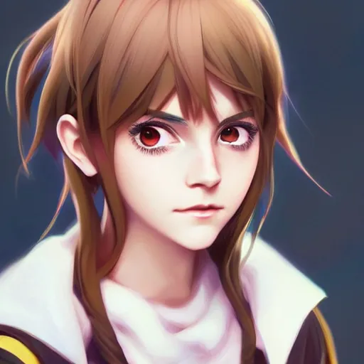 Image similar to anime portrait of emma watson as an anime girl by Stanley Artgerm Lau, WLOP, Rossdraws, James Jean, Andrei Riabovitchev, Marc Simonetti, and Sakimichan, trending on artstation