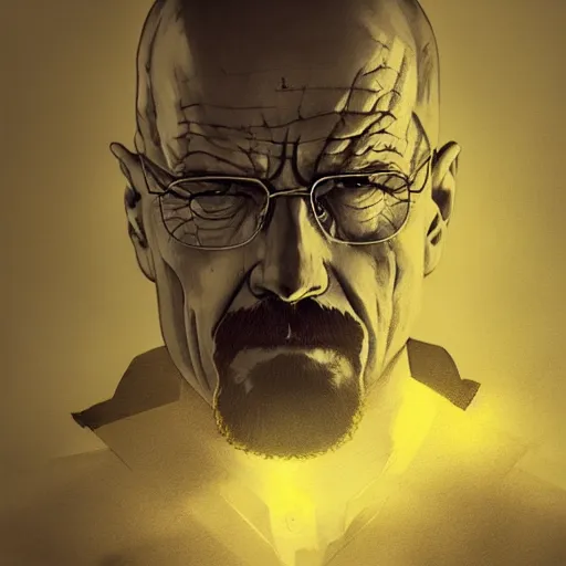 Image similar to portrait of walter white, dramatic lighting, illustration by Greg rutkowski, yoji shinkawa, 4k, digital art, concept art, trending on artstation