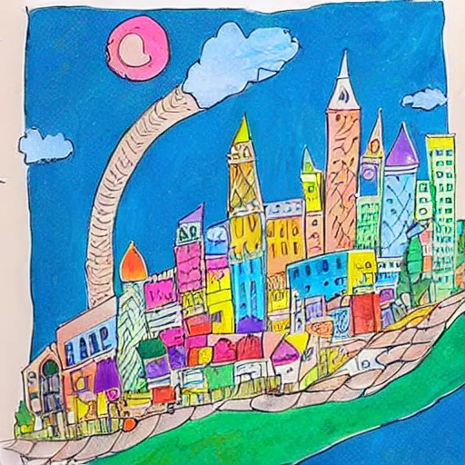 Image similar to A little city located entirely on a sheet of paper. Trending on art station, colorful, magical.