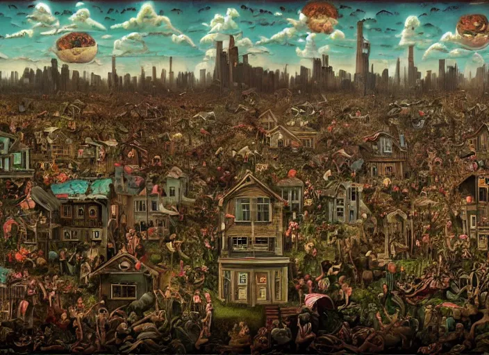 Prompt: the world during the apocalypse, lowbrow, matte painting, 3 - d highly detailed, in the style of mark ryden,
