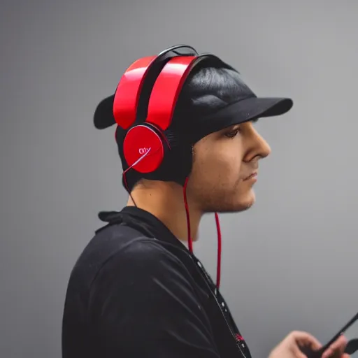 Image similar to crow in red headphones