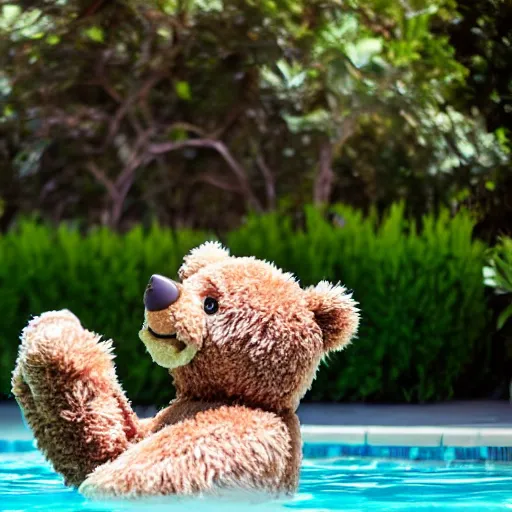 Image similar to teddy bear playing in the pool