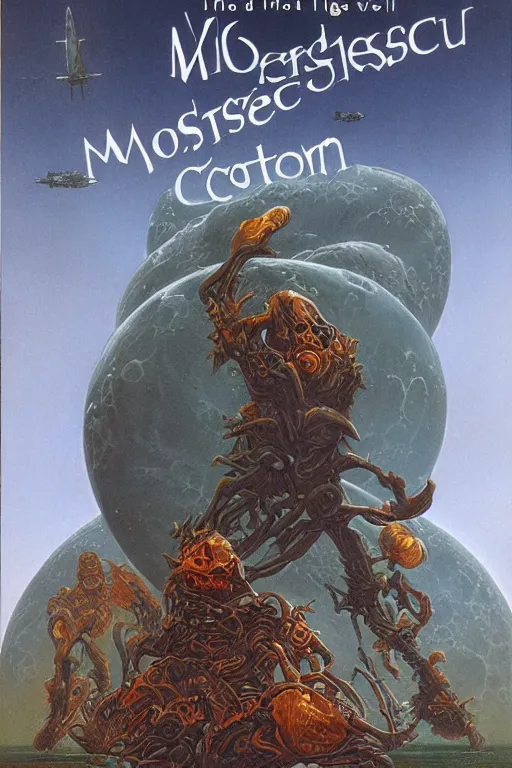 Image similar to masterpiece book cover illustration by the great famous sci - fi artist michael whelan.