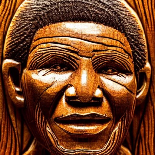 Image similar to intricate mandela carved from wood, photograph, studio lighting