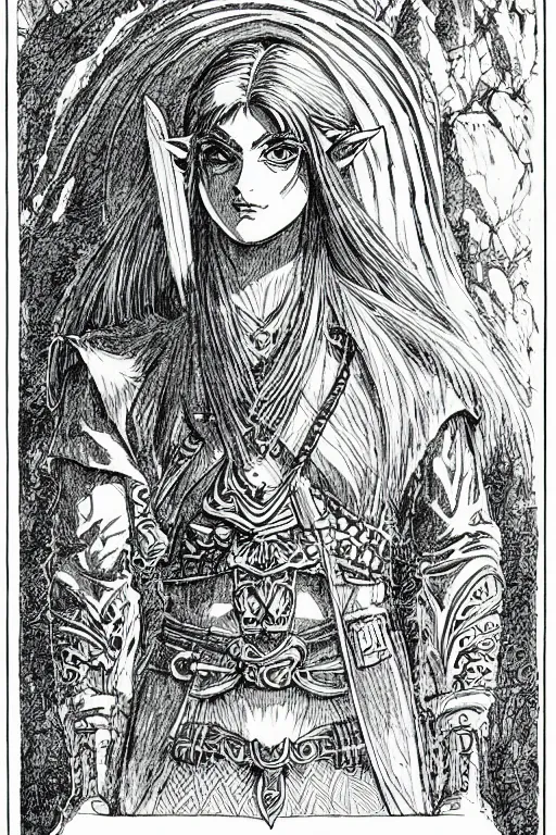 Prompt: zelda pen-and-ink illustration by Franklin Booth