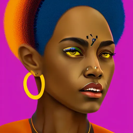 Image similar to Meybis Ruiz Cruz digital portrait painting of an afropunk female character, medium shot, asymmetrical, profile picture, bold shapes, hard edges, street art, trending on artstation,