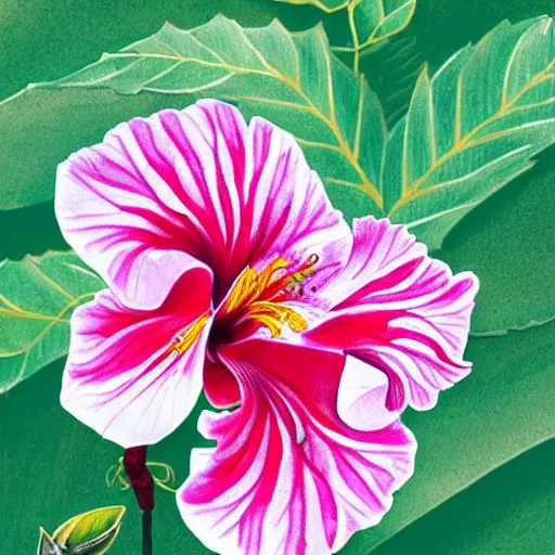 Image similar to a hibiscus orchid flower fusion, high detail