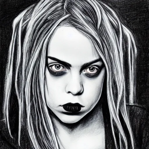 Prompt: a gothic portrait drawing of billie eilish by tim boyle