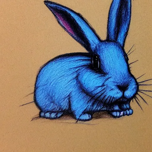 Prompt: bunny drawn in blue crayon