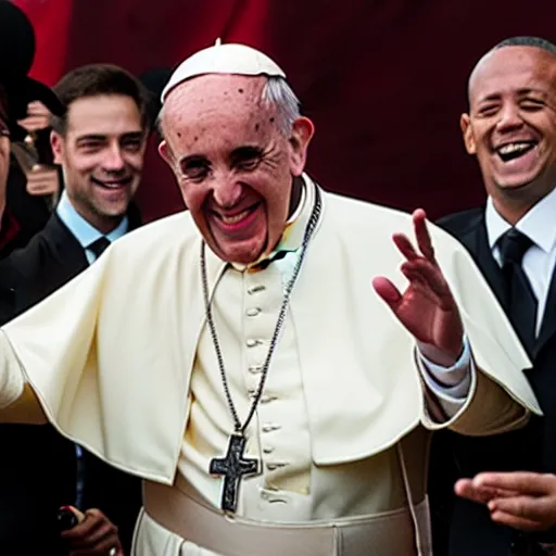 Image similar to the pope at a dj event dancing with wild fury, barack obaama laughing