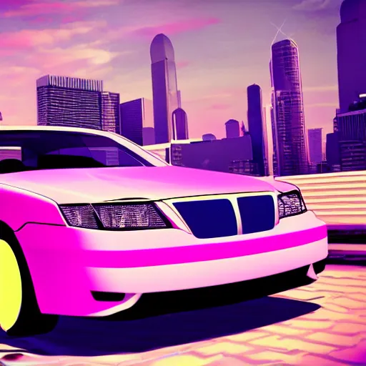 Prompt: vaporwave car