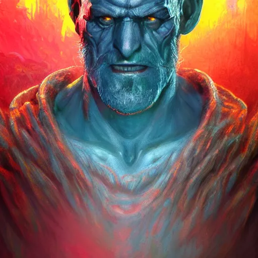 Image similar to bright, colorful, realistic, detailed from Elder Scrolls: shivering isles concept art Geiger and Beksiński frost giant portrait backlighting, kodachrome, high contrast, highly detailed, sharp focus, digital painting, concept art, illustration, trending on artstation, comic book by Alex Ross and Adam Adamowicz cover art