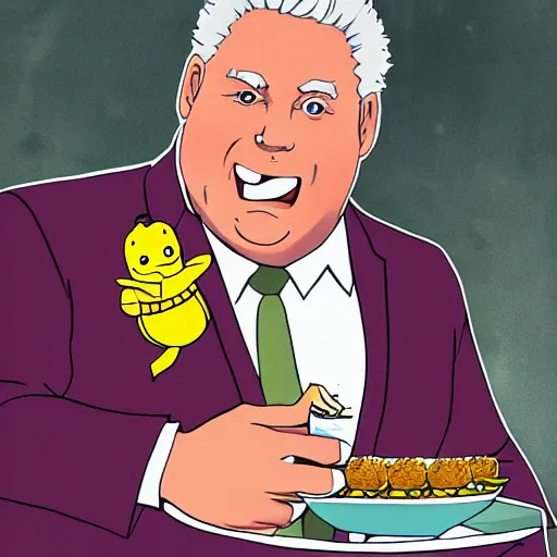 Image similar to anime of doug ford eating a bee