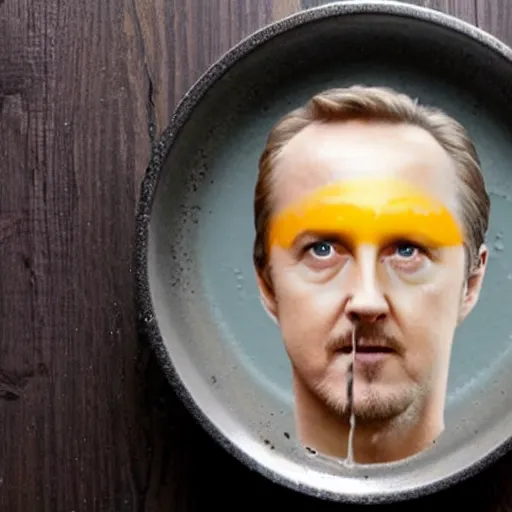 Image similar to an egg frying in a pan with edward norton's face in the yolk