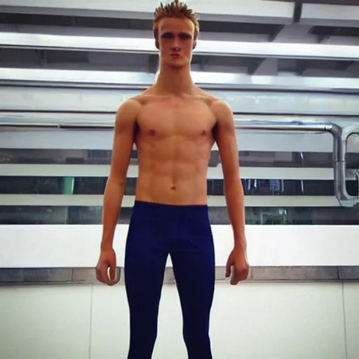 Image similar to “a realistic detailed photo of a guy who is an attractive humanoid who is half robot and half humanoid, who is a male android, Jack Laugher, shiny skin, posing like a statue, blank stare”