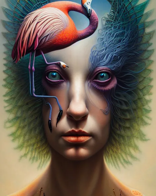 Image similar to a detailed portrait of dreampunk flamingo python hybrid mix by tomasz alen kopera and peter mohrbacher