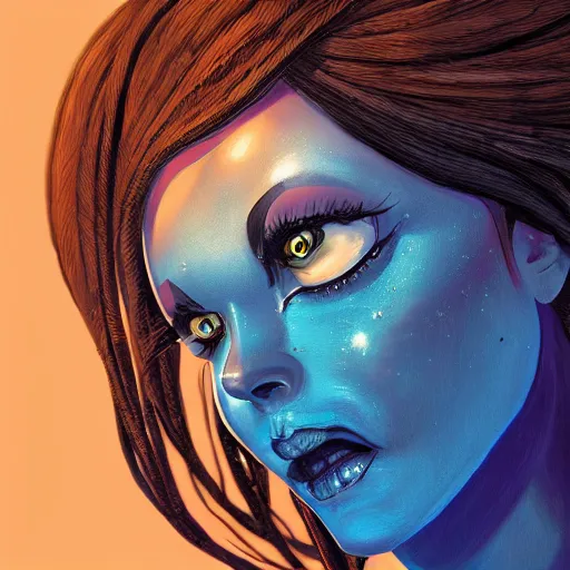 Image similar to pinup photo of a beautiful blue alien girl, intricate, highly detailed, digital painting, artstation, oppressive lighting, fashion concept art, sharp focus, illustration