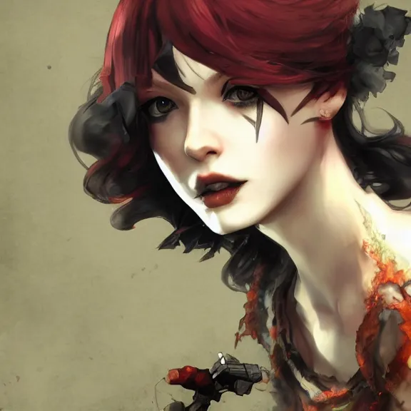 Image similar to christina hendricks!!! goth, tankoban, 4 k, tone mapping, akihiko yoshida, james jean andrei riabovitchev marc simonetti, yoshitaka amano, long hair, curly, h. hydrochaeri