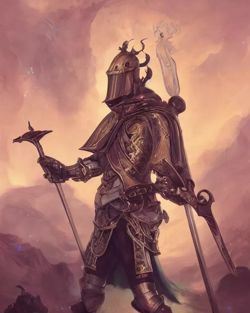 Image similar to neo-baroque portrait of a noble knight casting spells with his swords, 4K trending on artstation by peter mohrbacher and hilda af klimt