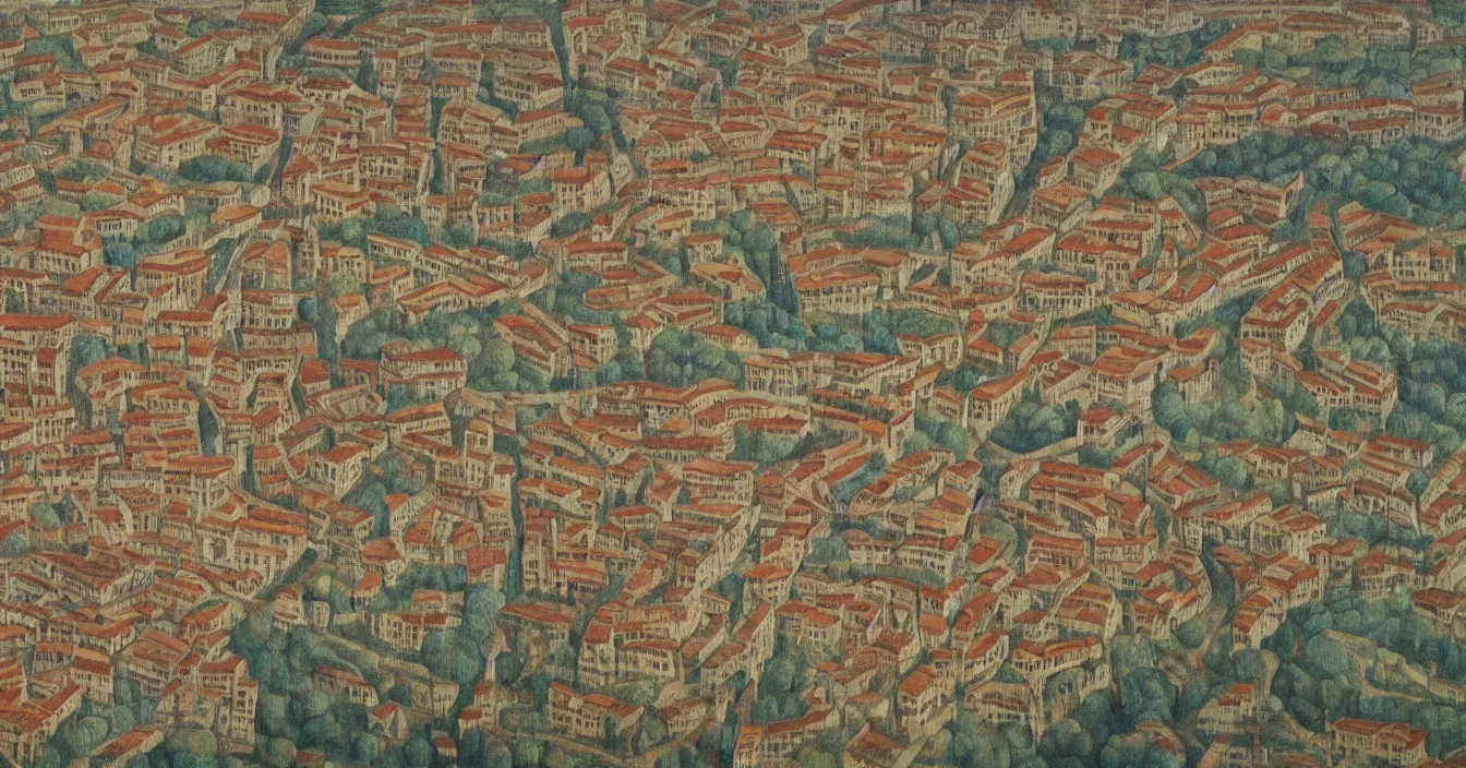 Image similar to Drone view, All roads lead to Rome, detail, great sense for composition, by best painter,