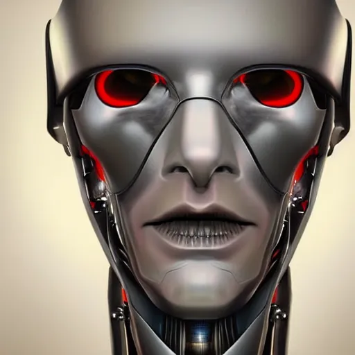 Image similar to a cyborg robot designed by tesla, hyper realistic, detailed portrait,