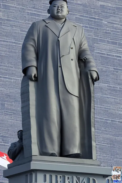 Prompt: a gigantic statue of kim jong un standing on the united states liberty island, symmetry, awesome exposition, very detailed, highly accurate, 8 k