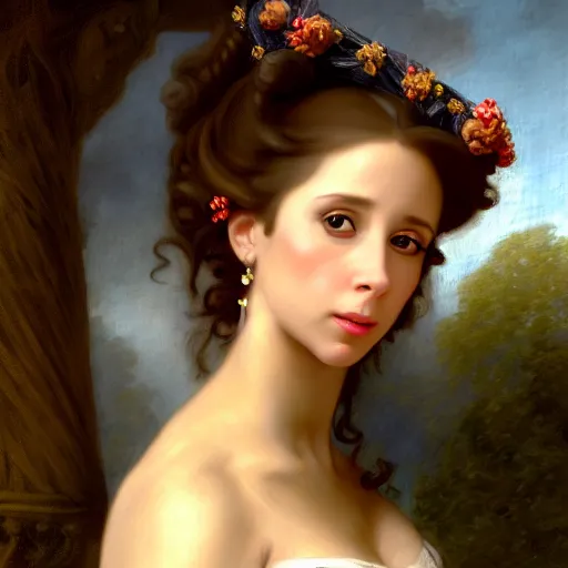 Image similar to A fantasy style portrait painting of Jennifer Love Hewitt, in the style of François Boucher, Oil Painting, hyperrealistic, render, Regal, Refined, Detailed Digital Art, RPG portrait, Michael Cheval, William-Adolphe Bouguereau, Walt Disney (1937), dynamic lighting, Highly Detailed, Cinematic Lighting, Unreal Engine, 8k, HD