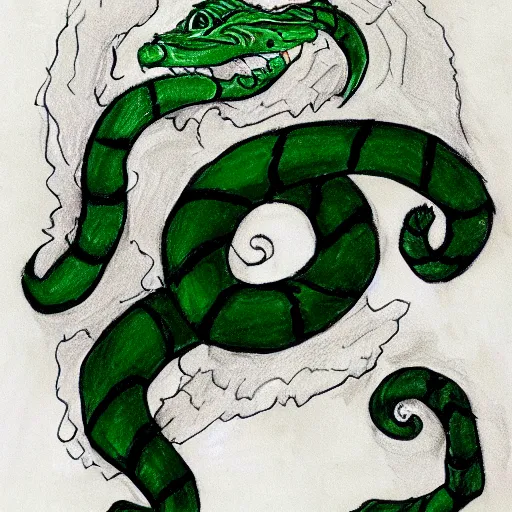 Image similar to Mary GrandPré drawing of a Slytherin