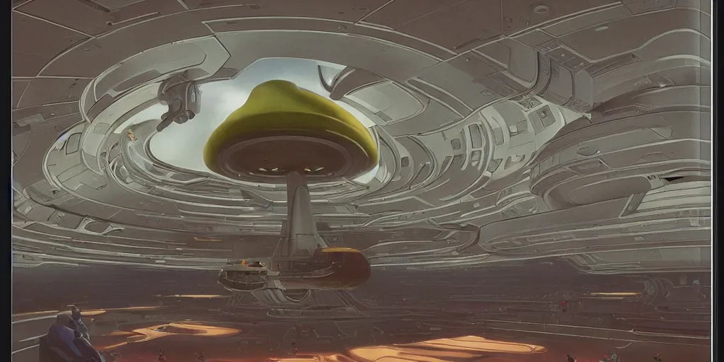 Image similar to a giant apple spaceship by aaron horkry and ralph mcquarrie