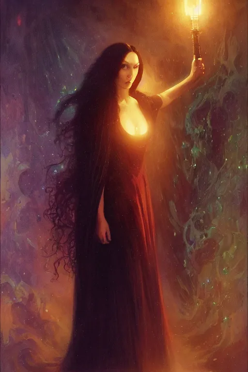 Image similar to morticia addams as doctor who, radiant light, caustics, heroic, bright iridescent light, by gaston bussiere, bayard wu, greg rutkowski, maxim verehin bloom dramatic lighting