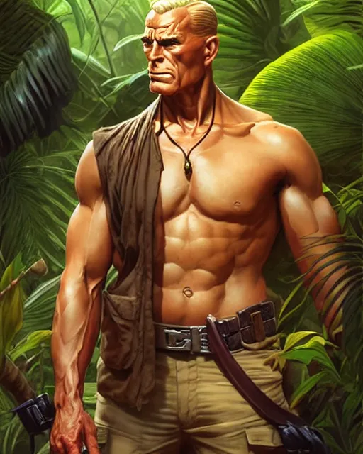 Image similar to doc savage in the jungle, fantasy character portrait, ultra realistic, concept art, intricate details, highly detailed by james bamaruan jia and mandy jurgens and artgerm and william adolphe bouguereau and frank frazetta