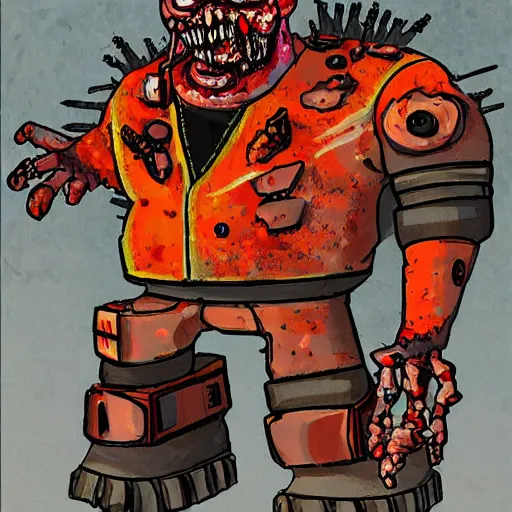 Image similar to zombie mech guy fieri, art by michael miller