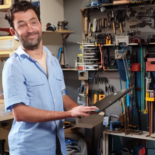 Image similar to hardware engineer in his home workshop