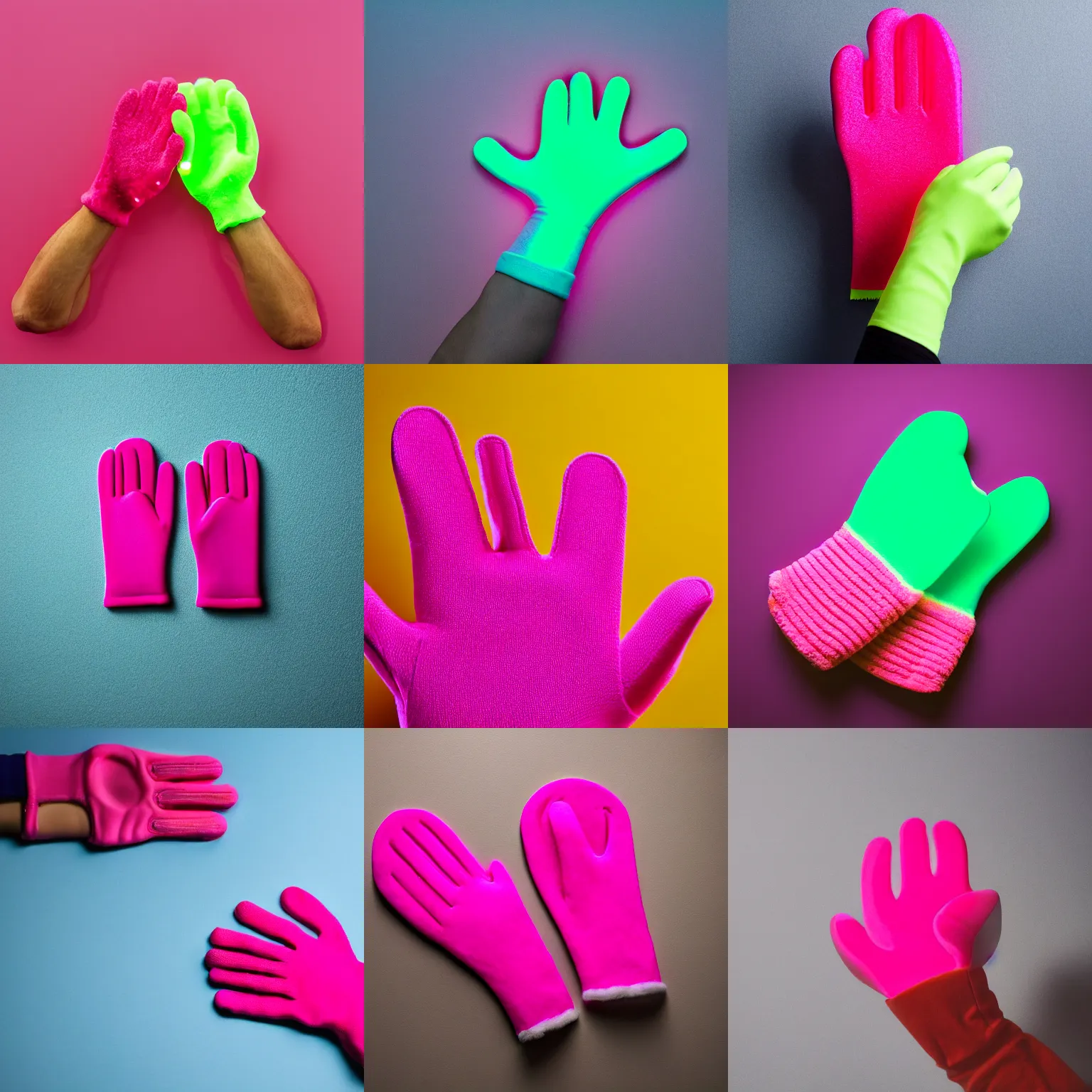 Prompt: product photoshoot of a vibrant glowing pink mitten made of transparent jello, gelatinous mitten, commercial, magazine sales, close up, bokeh, depth of field, studio lighting, rule of thirds