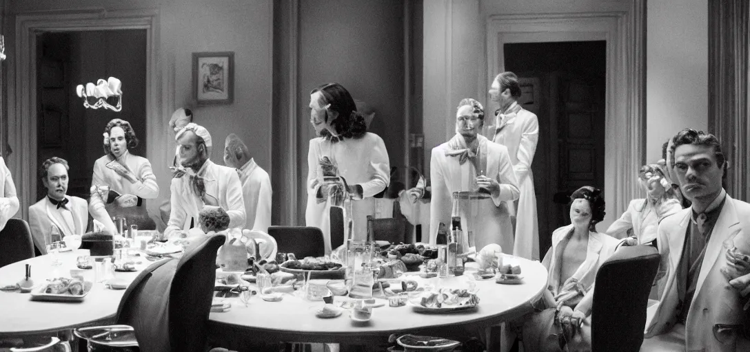 Image similar to a very high resolution image from a new movie. a party in the high life. photorealistic, photography, directed by stanley kubrick