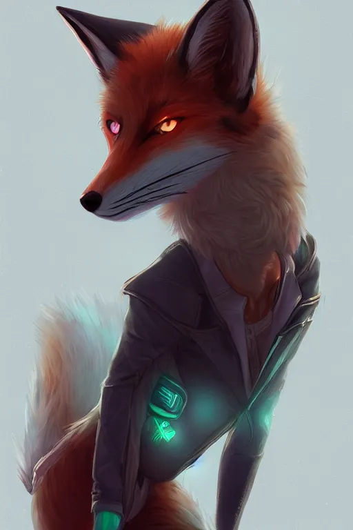 Image similar to a fox fursona, trending on artstation, by kawacy, furry art, digital art, cyberpunk, high quality, backlighting