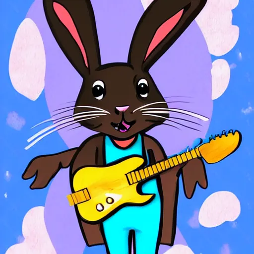 Image similar to a rabbit playing guitar, anime art