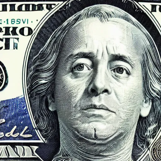 Image similar to juice wrld on the dollar bill 4 k detailed super realistic