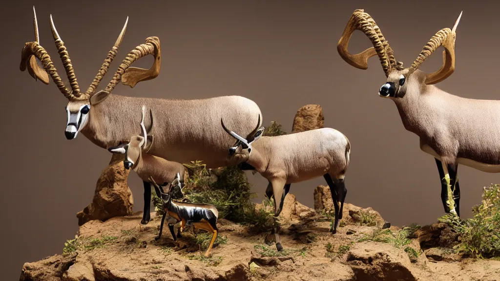 Prompt: smutpunk worshipful gemsbok diorama