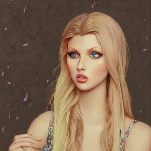 Image similar to portrait of loren gray wearing a skintight dress, intricate, elegant, highly detailed, digital painting, artstation, concept art, smooth, sharp focus, illustration, art by artgerm and greg rutkowski and alphonse mucha, 8 k